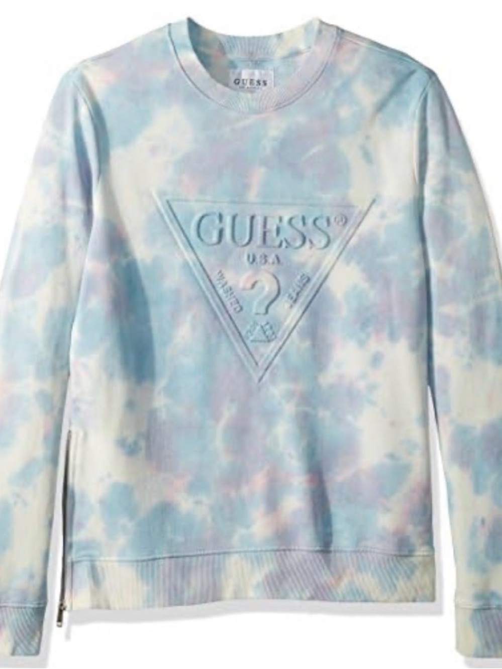GUESS Men’s Finch Pastel Tie Dye Crewneck Sweatshirt Side Zip XL